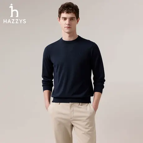 【商场同款】HAZZYS哈吉斯2025秋季新品男装圆领套头休闲打底毛衫图片