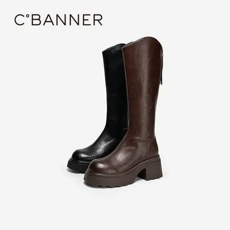 【徐艺真同款】千百度厚底手抓皮骑士靴女2025冬季新款瘦瘦靴长靴商品大图