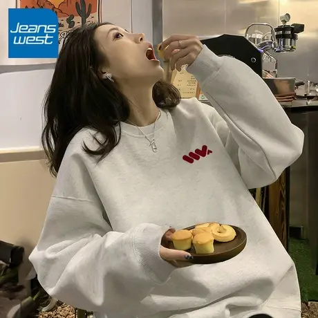 KV真维斯圆领卫衣女灰色2025新款爆款秋冬加厚宽松超好看的上衣女商品大图