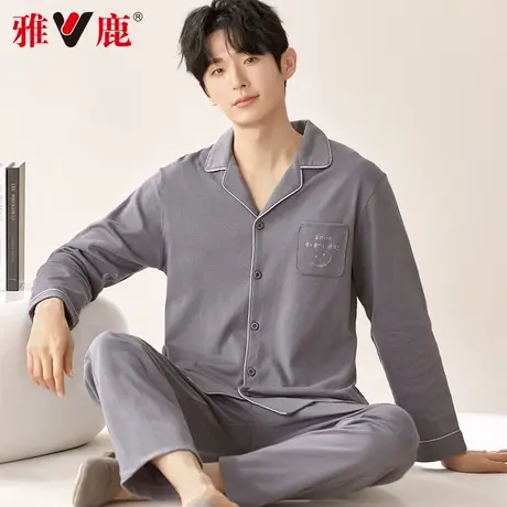 雅鹿睡衣男款春秋纯棉长袖开衫2025新款休闲可外穿全棉家居服套装商品大图