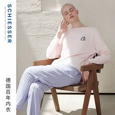 SCHIESSER舒雅25年秋冬新品女士纯棉熊猫印花圆领睡衣家居服套装商品大图