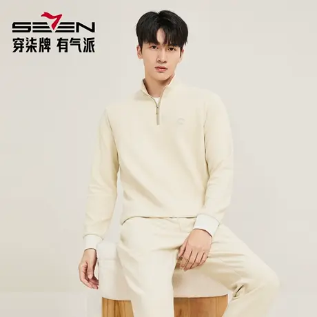 【国风/运动/休闲】柒牌男装立领半开衫卫衣字母图案弹力套头衫男图片