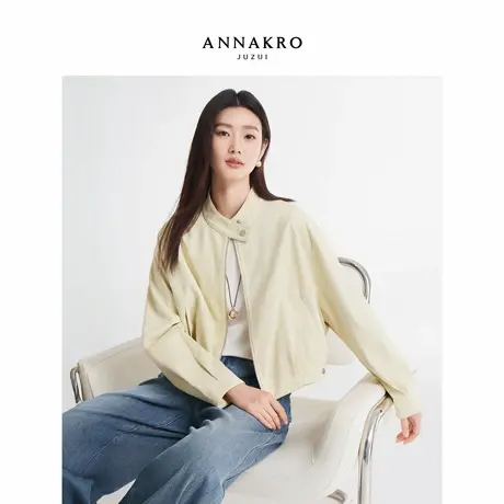 玖姿安娜蔻都市轻机车风甜酷治愈系圆领落肩外套女2026春季新款图片