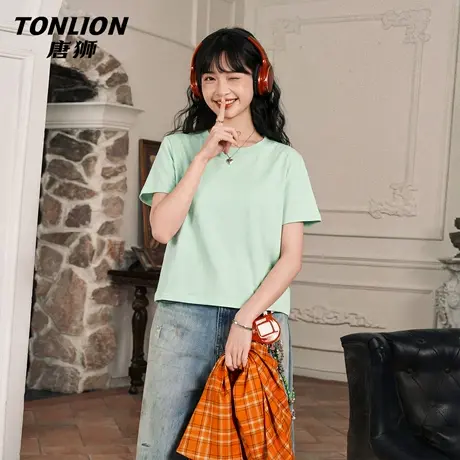 唐狮官方纯棉短袖t恤女2026新款春夏宽松半袖胖mm大码圆领上衣VC商品大图