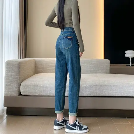 哈伦牛仔裤女2023年春秋高腰宽松显瘦小个子九分直筒老爹萝卜裤子商品大图