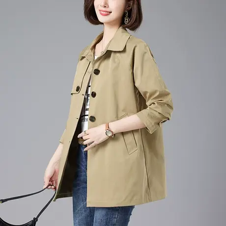 中老年妈妈春秋装风衣外套宽松加大码女装中长款洋气薄款显瘦上衣商品大图