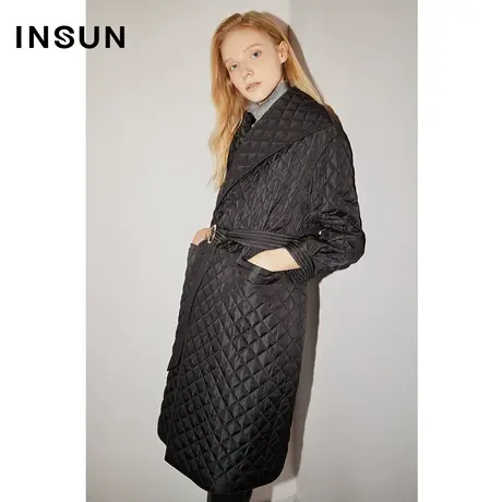 恩裳冬季复古灯笼袖时尚菱形格轻盈保暖通勤外套商品大图