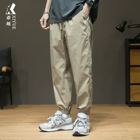 希越加绒加厚男士休闲裤宽松大码2023秋冬多口袋拼接束脚工装裤子商品大图
