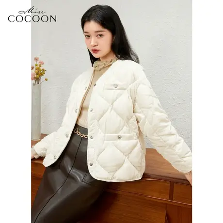 missCOCOON真丝短款羽绒服女2022新款冬季小款轻薄无领白鸭绒外套图片