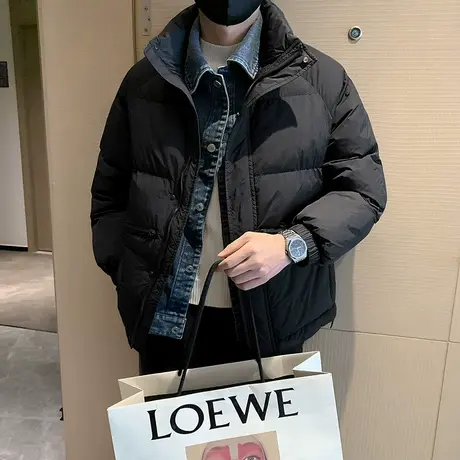 冬季潮牌棉服男ins网红爆款牛仔拼接假两件冬装加厚棉衣外套上衣图片