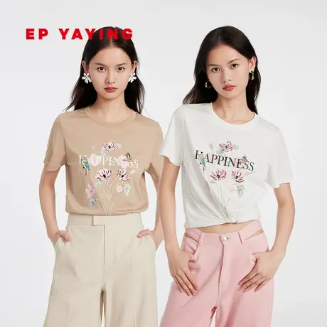 EP YAYING雅莹女装 国潮刺绣宽松大廓形短袖T恤 2023新款5333A图片