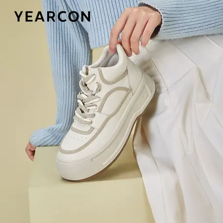 意尔康高帮厚底板鞋女ins潮2024春新款平底百搭复古休闲小白鞋女商品大图