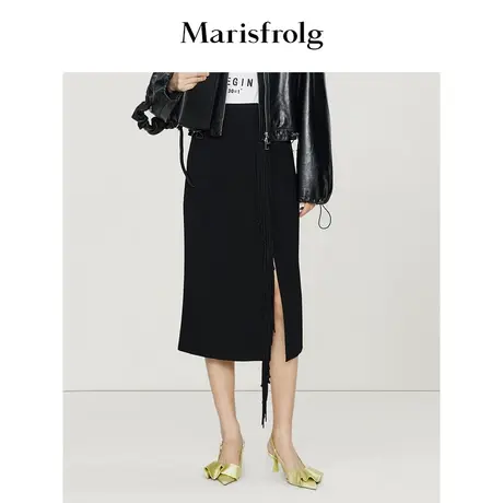 【质感休闲系列】玛丝菲尔23春装新款a字高腰流苏针织半身裙女商品大图