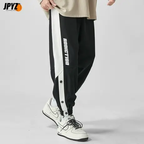 男士休闲长裤子排扣秋冬季宽松直筒2022束脚哈伦裤男秋装工装裤男商品大图