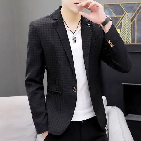男士西服夏季超薄款韩版潮流帅气修身小西装镂空透气防晒休闲外套商品大图