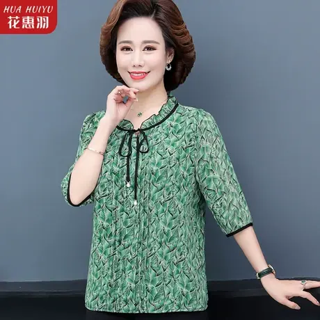 妈妈夏装时尚上衣中老年女雪纺衫洋气T恤中年人春装碎花小衫新款商品大图