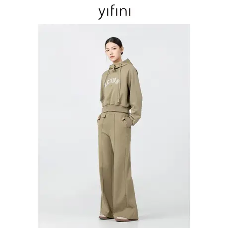 Yifini/易菲宽松直筒裤美拉德设计感休闲长裤女春秋新款商品大图