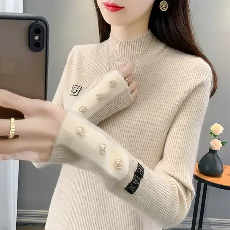 半高领毛衣女修身打底衫2023秋冬新款套头外穿针织衫洋气内搭上衣商品大图