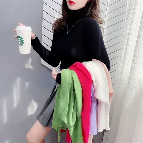 黑色针织衫毛衣女秋冬2021年新款韩版修身堆堆高领内搭打底衫上衣商品大图