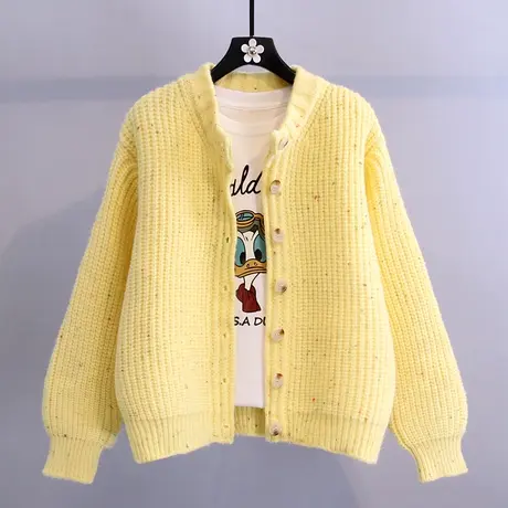 黄色软糯毛衣外套女宽松外穿2023年新款秋冬加厚宽松日系针织开衫商品大图