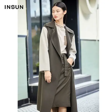 INSUN恩裳冬季撞色长袖双面呢毛呢大衣商品大图