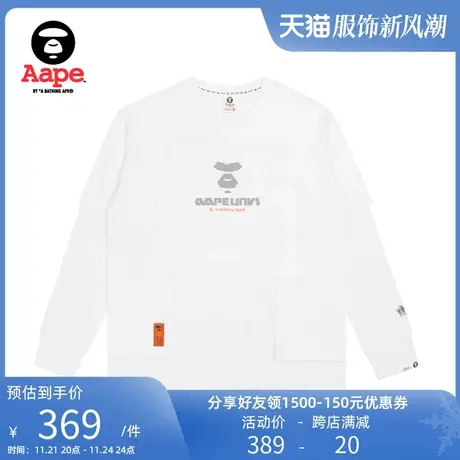 Aape旗舰店男装秋款猿颜酷帅印花长袖拼接圆领T恤0853XXI图片