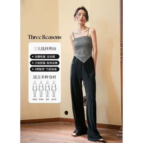 弥古黑色高腰阔腿裤女春秋显瘦直筒裤垂感高级感休闲西裤黑裤子商品大图