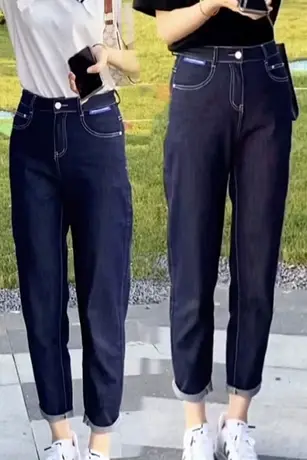 2023年初春新款高腰九分牛仔哈伦裤女韩版显瘦休闲萝卜裤小脚裤潮商品大图