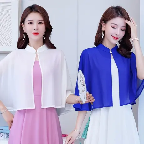 夏季配裙子旗袍吊带裙小披肩外搭短款坎肩雪纺上衣防晒斗篷女薄款图片