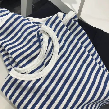 春季新款韩版休闲慵懒风套头条纹卫衣女百搭洋气ins宽松上衣外套商品大图