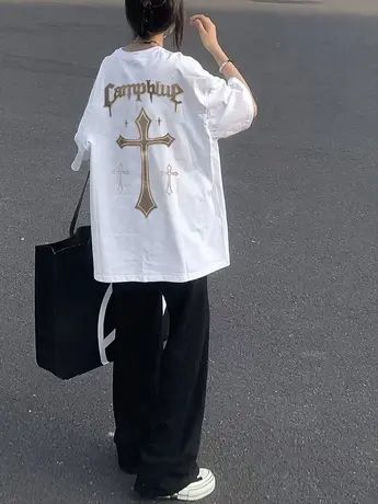 欧美高街风t恤女大码hiphop潮牌短袖ins百搭美式设计感纯棉上衣夏商品大图