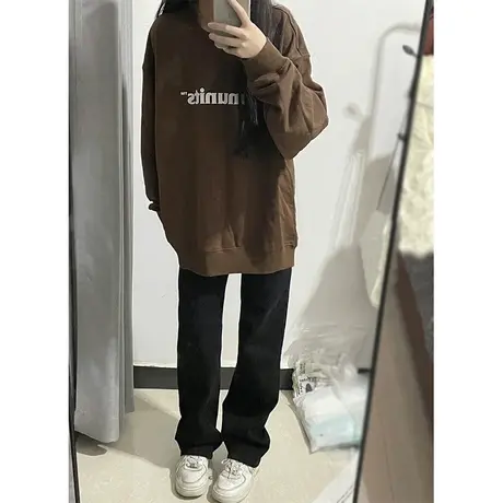 美式学院风无帽卫衣女大码薄款oversize设计感外套ins潮复古上衣商品大图