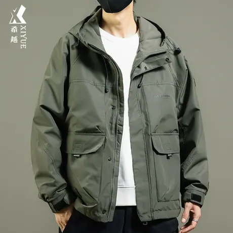 户外工装风高级感秋冬季外套男大码胖子男士潮牌防水防风连帽夹克商品大图