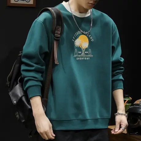 重磅潮牌卫衣男春秋款圆领撞色男款衣服春季2024新款长袖大码美式商品大图