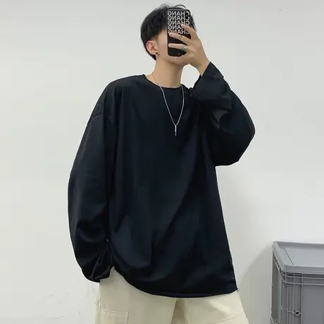 纯色t恤男纯棉夏季薄款潮牌oversize长袖卫衣春秋重磅内搭打底衫商品大图