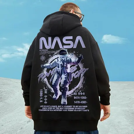 nasa卫衣男秋冬加绒ins宇航员圆领宽松连帽外套情侣百搭大码上衣图片