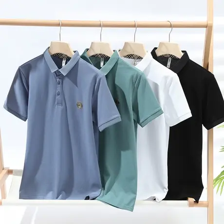 高端商务polo衫男士短袖t恤翻领修身薄款宽松夏季大码男装单上衣图片