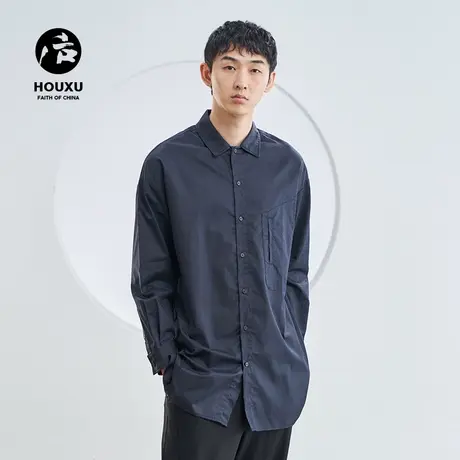 后序中长款衬衫男长袖翻领衬衣原创高级感衬衫 设计感衬衫外套男商品大图