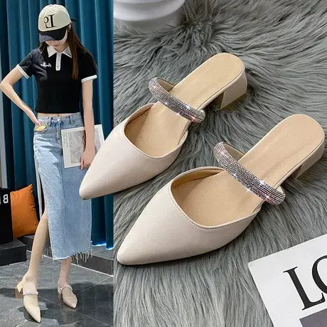 包头半拖鞋女外穿时尚防滑百搭平底穆勒2023夏季新款无后跟懒人鞋商品大图