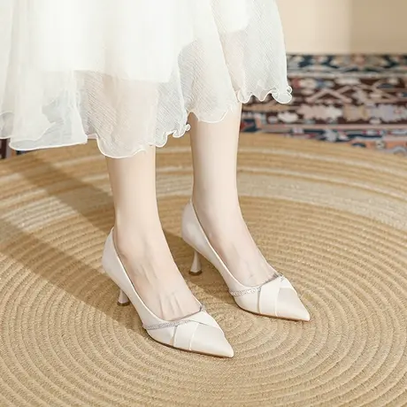 法式气质高跟鞋女细跟2024新款秋季尖头浅口水钻配裙子职业单鞋女图片