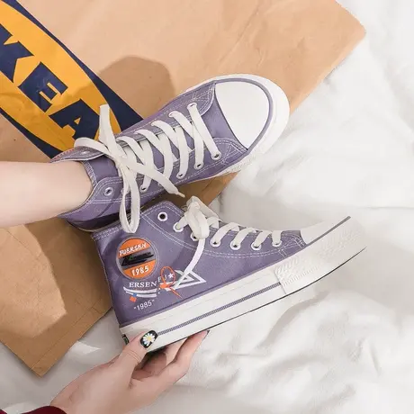 高帮帆布鞋女ulzzang百搭小白鞋女2020年夏季薄款新款板鞋ins潮鞋商品大图