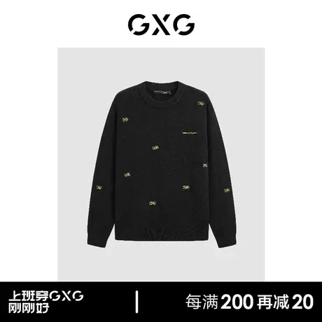 GXG柔软舒适撞色刺绣简约圆领毛衣针织衫男 23年清仓款商品大图