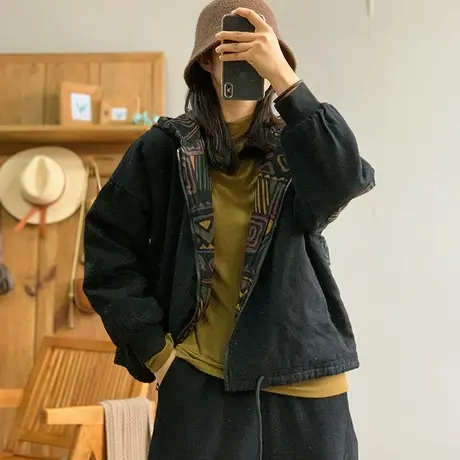 dza 复古国风连帽加厚棉服外套女冬外穿保暖棉袄上衣宽松休闲棉衣图片