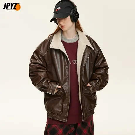 男生皮衣冬季羊羔绒保暖加厚美式休闲宽松百搭大码棉衣情侣款外套图片