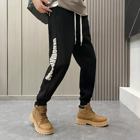 加绒休闲裤男冬季2023新款时尚宽松束脚哈伦男裤潮牌加厚字母卫裤商品大图