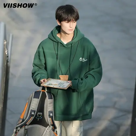 VIISHOW高级感字母学生卫衣男潮牌连帽春秋冬款美式复古外套大码图片
