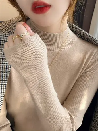 半高领针织打底衫女秋冬内搭毛衣2024新款高级感洋气百搭中领上衣商品大图