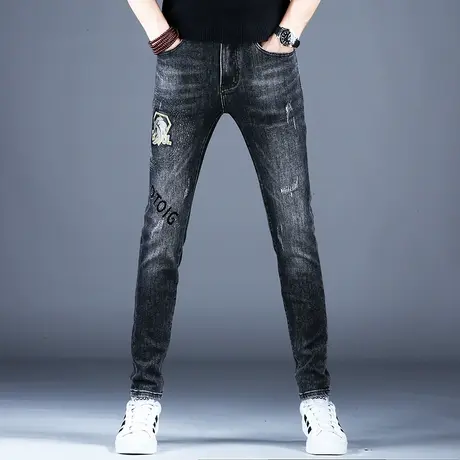 男士灰色痞帅高级感裤子潮流男2024新款春秋款小脚裤修身弹力长裤商品大图