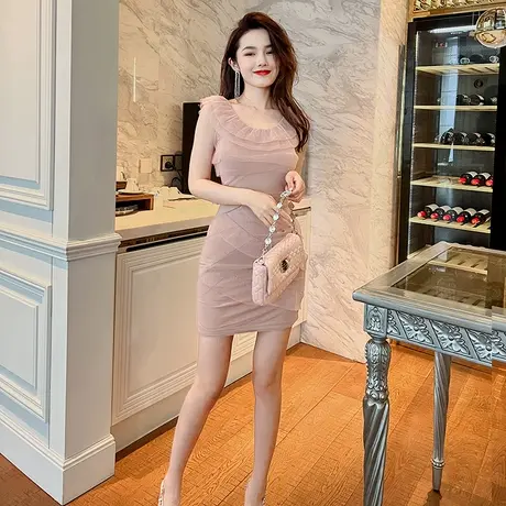 轻奢小众显身材宴会礼服裙子平时可穿小个子网纱修身包臀连衣裙女商品大图