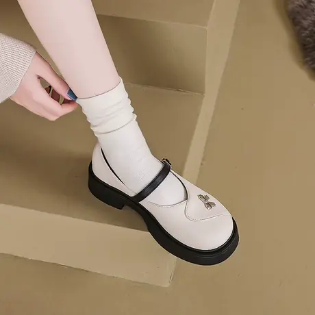 法式玛丽珍鞋女2024年新款时尚百搭浅口单鞋一字扣粗跟气质小皮鞋商品大图